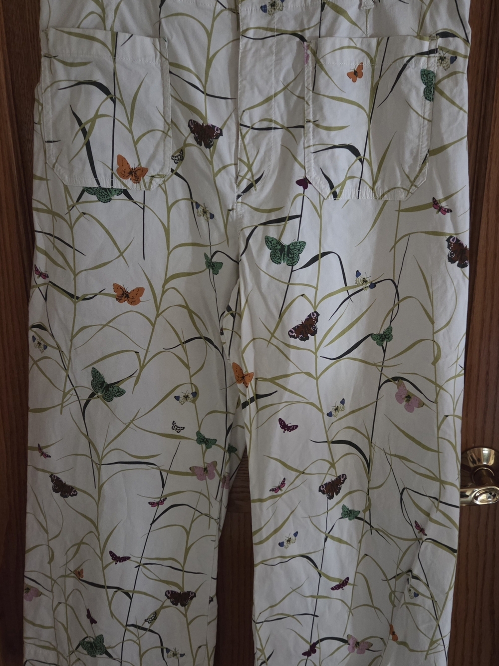Anthropologie/MAEVE Cream Wide-Leg Pants with Multicolor Butterfly Print sz 33